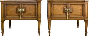 Mid Century Transitional Curve Front Burlwood Nightstands by Weiman - A Pair