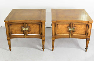 Mid Century Transitional Curve Front Burlwood Nightstands by Weiman - A Pair