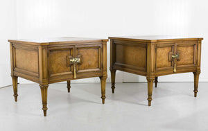 Mid Century Transitional Curve Front Burlwood Nightstands by Weiman - A Pair
