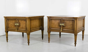Mid Century Transitional Curve Front Burlwood Nightstands by Weiman - A Pair