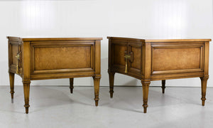 Mid Century Transitional Curve Front Burlwood Nightstands by Weiman - A Pair