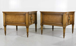 Mid Century Transitional Curve Front Burlwood Nightstands by Weiman - A Pair