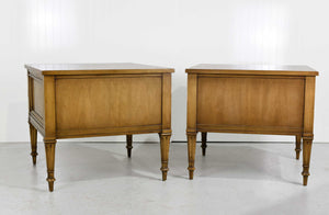 Mid Century Transitional Curve Front Burlwood Nightstands by Weiman - A Pair