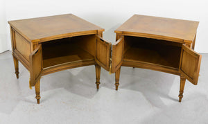 Mid Century Transitional Curve Front Burlwood Nightstands by Weiman - A Pair