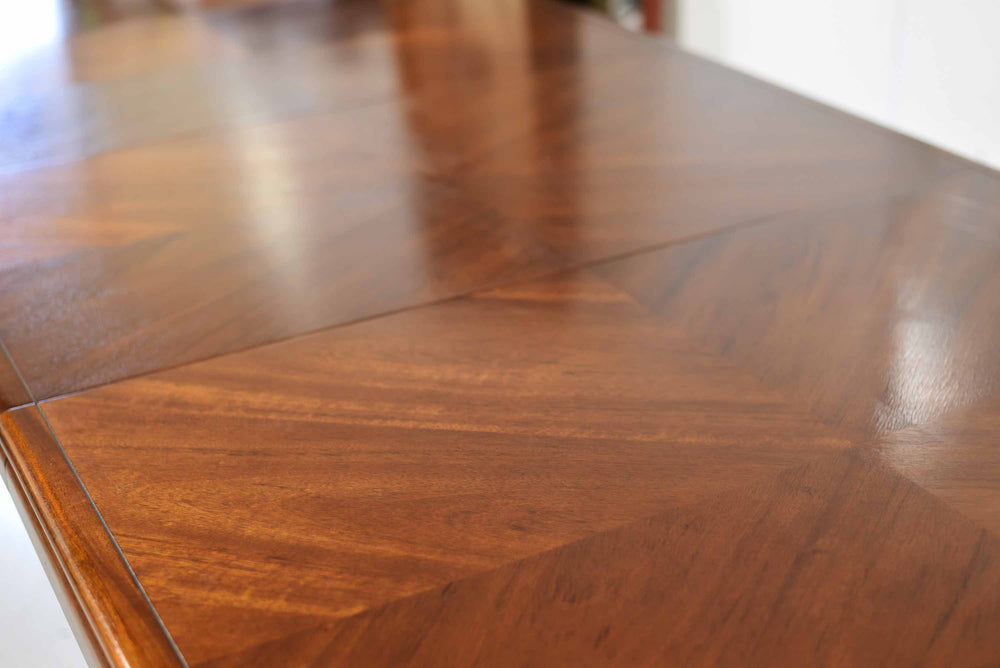 Mid-Century Modern Dining Table with Bookmatched Veneer & Two Leaves – 115"