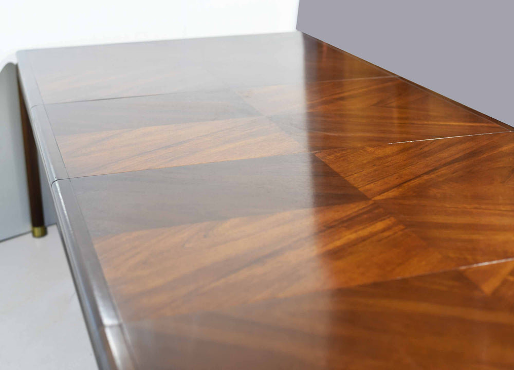 Mid-Century Modern Dining Table with Bookmatched Veneer & Two Leaves – 115"
