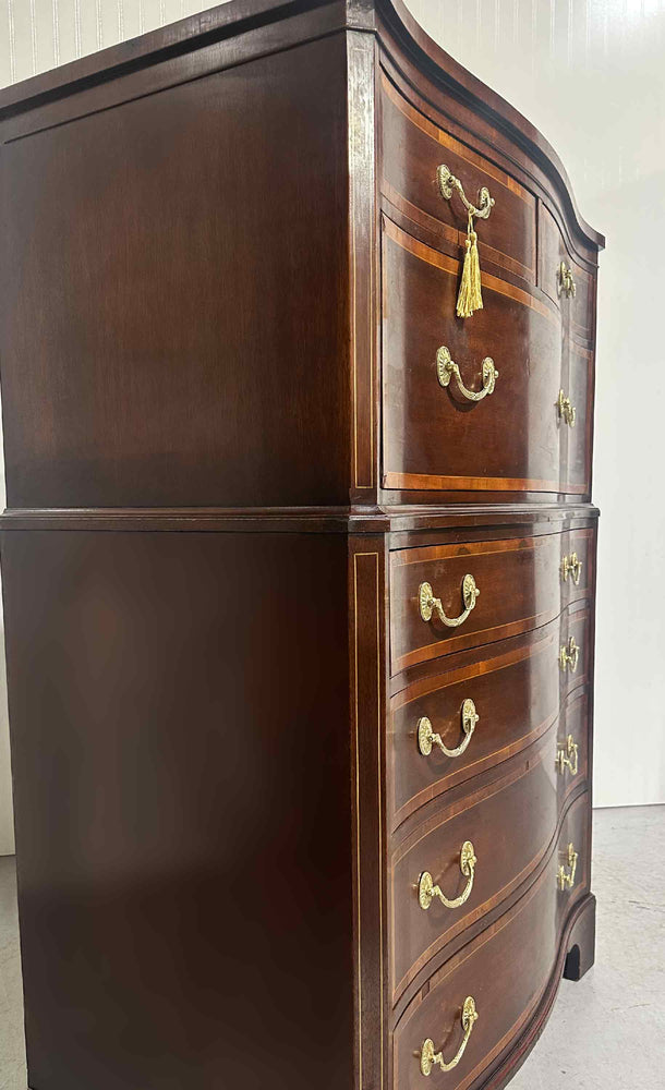 PAINT TO ORDER 1960s Georgian Banded Mahogany Highboy Dresser by Kindel