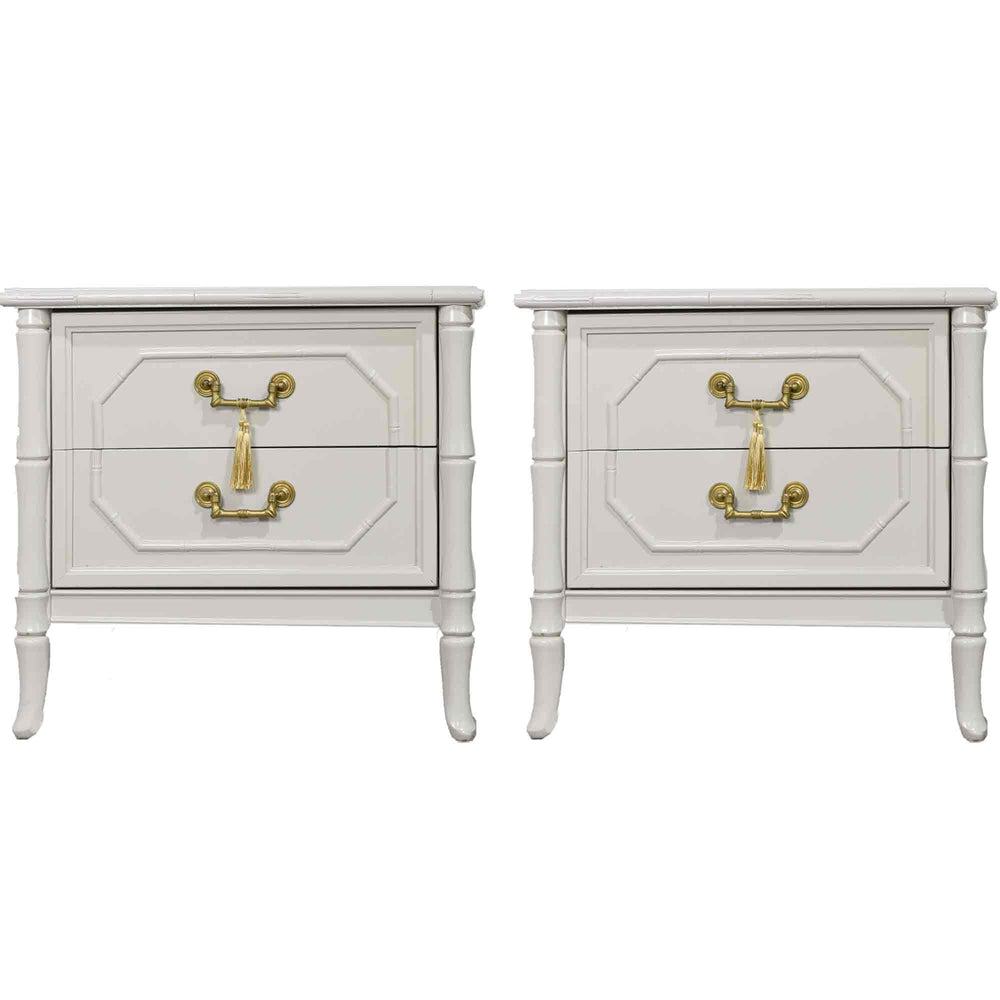 PAINT TO ORDER 1970s Hollywood Regency Faux Bamboo Nightstands by Broyhill