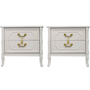 PAINT TO ORDER 1970s Hollywood Regency Faux Bamboo Nightstands by Broyhill