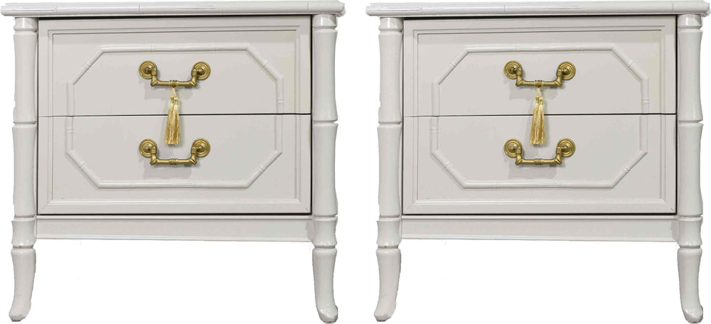 PAINT TO ORDER 1970s Hollywood Regency Faux Bamboo Nightstands by Broyhill