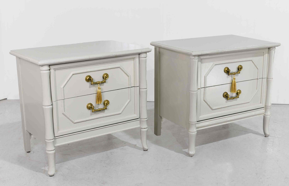 PAINT TO ORDER 1970s Hollywood Regency Faux Bamboo Nightstands by Broyhill