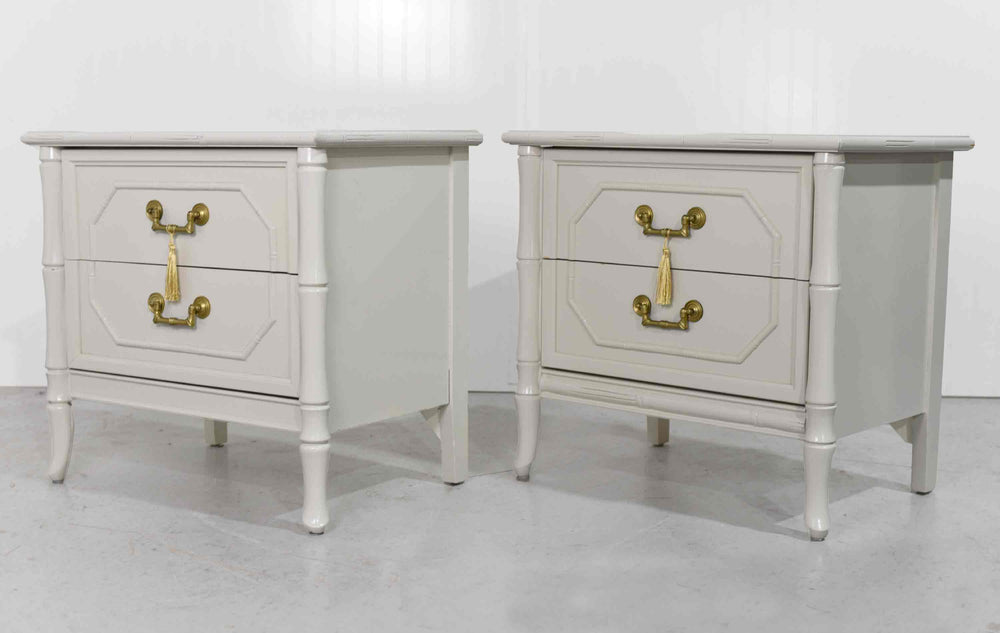 PAINT TO ORDER 1970s Hollywood Regency Faux Bamboo Nightstands by Broyhill