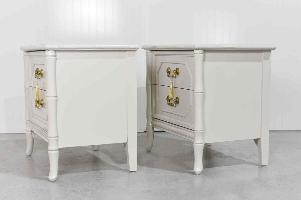 PAINT TO ORDER 1970s Hollywood Regency Faux Bamboo Nightstands by Broyhill