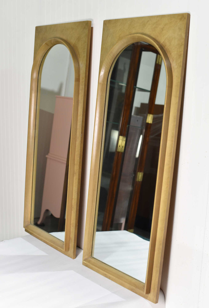 PAINT TO ORDER Mid Century Arched Wooden Wall Mirror - A Pair