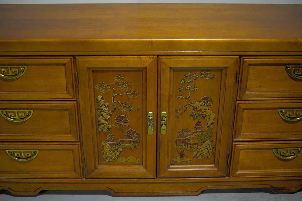 PAINT TO ORDER Mid Century Chinoiserie Decorated 9 Drawer Sideboard or Dresser by Broyhill