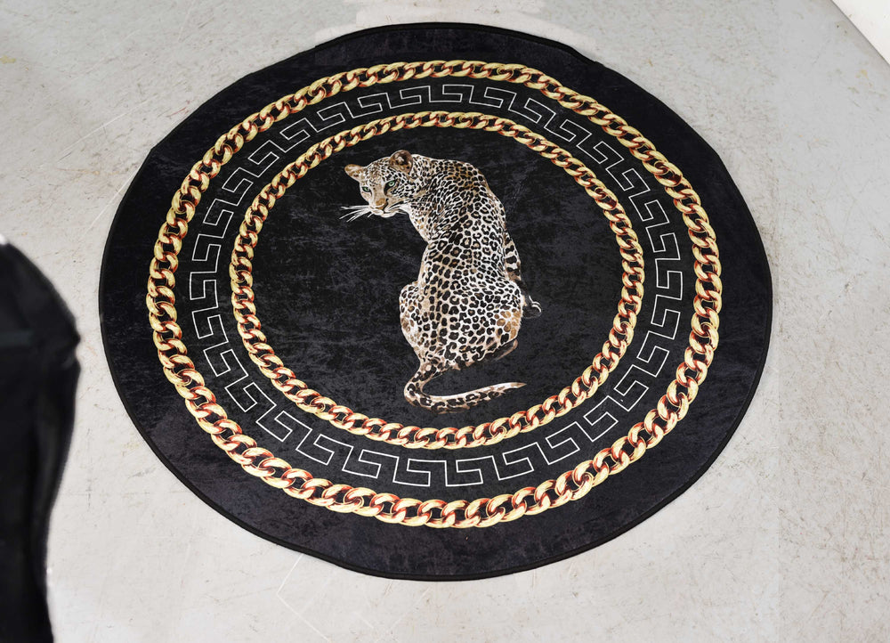 Round Single Icon Animalia Leopard  and Chain Print Rug - 39in x 39in