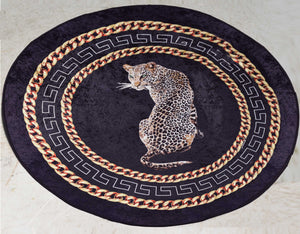 Round Single Icon Animalia Leopard  and Chain Print Rug - 39in x 39in