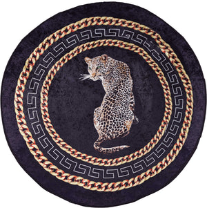 Round Single Icon Animalia Leopard  and Chain Print Rug - 39in x 39in