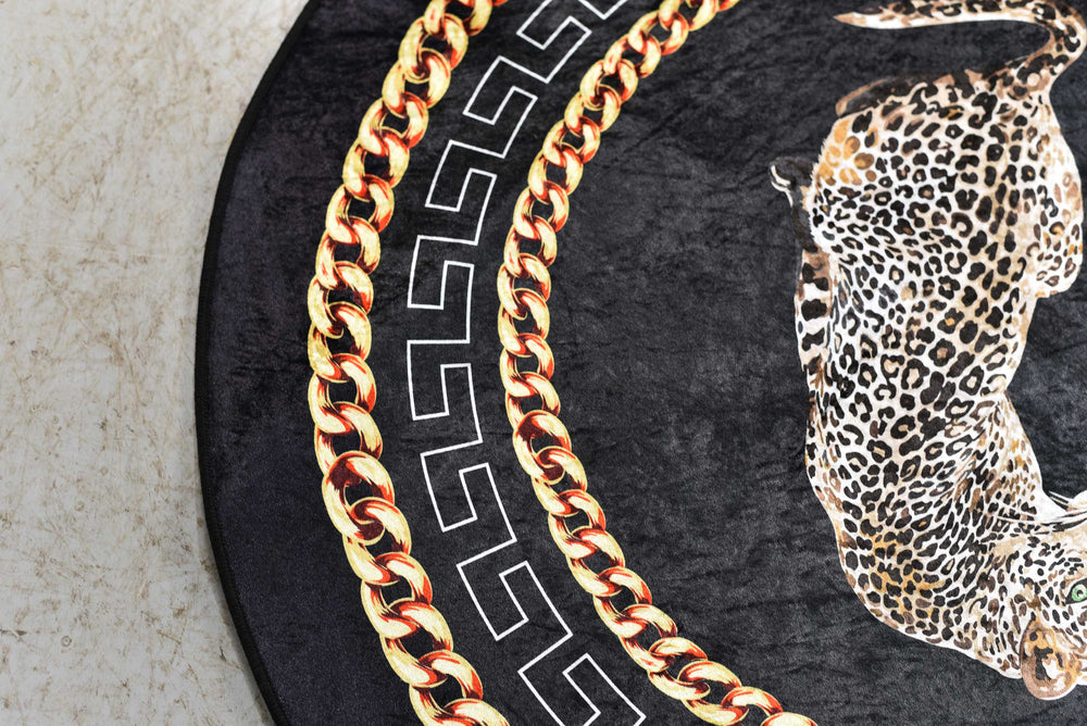 Round Single Icon Animalia Leopard  and Chain Print Rug - 39in x 39in