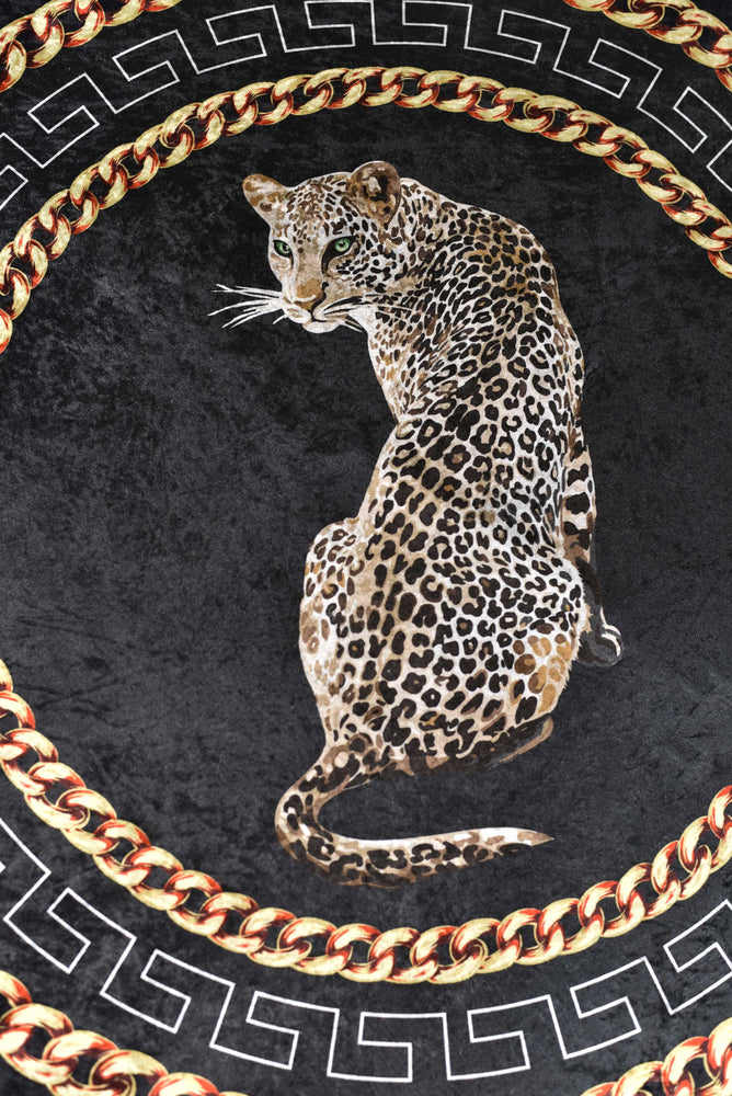 Round Single Icon Animalia Leopard  and Chain Print Rug - 39in x 39in