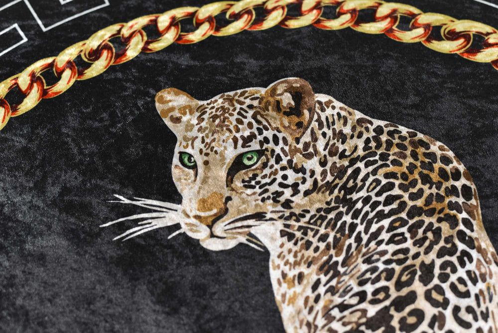 Round Single Icon Animalia Leopard  and Chain Print Rug - 39in x 39in