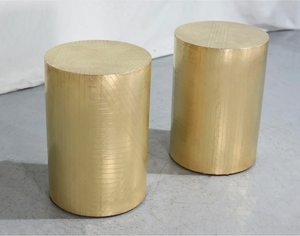 Vintage Brass Drum Metal Wrapped Side Tables - a Pair