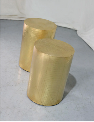 Vintage Brass Drum Metal Wrapped Side Tables - a Pair