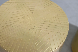 Vintage Brass Drum Metal Wrapped Side Tables - a Pair