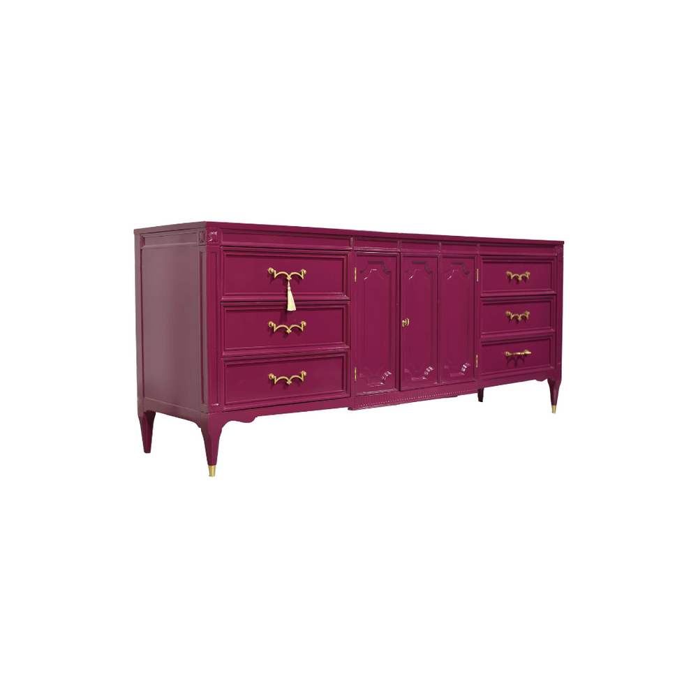 Mid Century Transitional Credenza Lowboy Dresser or Credenza by American of Martinsville in Purple - Newly Painted