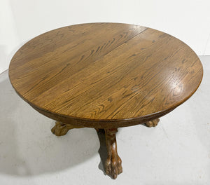 Victorian R. J. Horner and Co. Oak Pedestal Carved Lion Head Dining Table Single Leaf