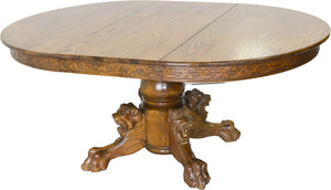Victorian R. J. Horner and Co. Oak Pedestal Carved Lion Head Dining Table Single Leaf