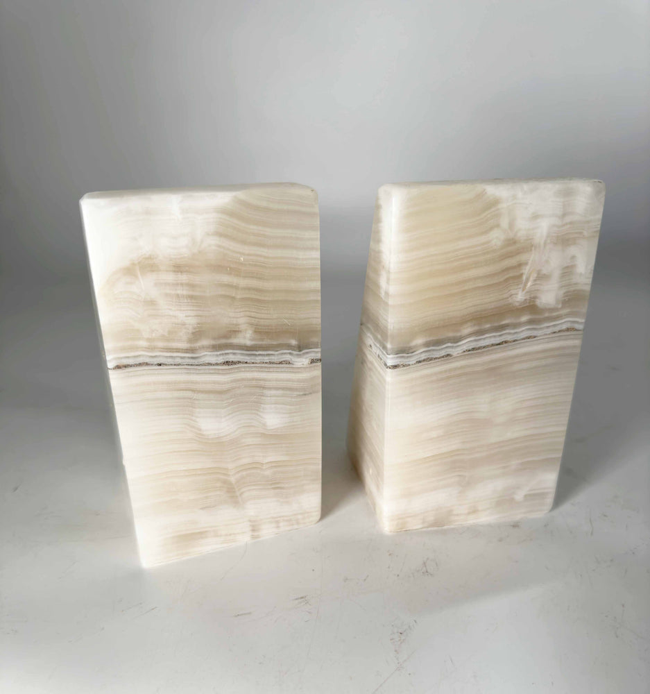 Vintage White Onyx Aztec Face Figurines Bookends - A Pair