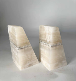 Vintage White Onyx Aztec Face Figurines Bookends - A Pair