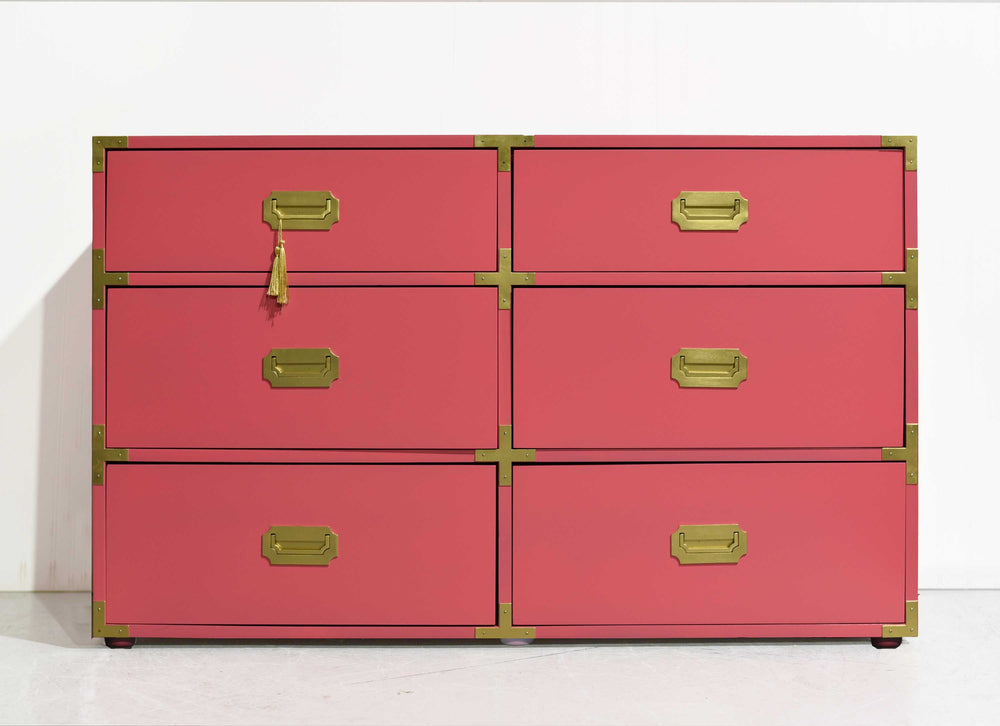 Vintage 6 Drawer Campaign Dresser in Pink by Homan Furniture - Newly Painted