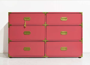 Vintage 6 Drawer Campaign Dresser in Pink by Homan Furniture - Newly Painted