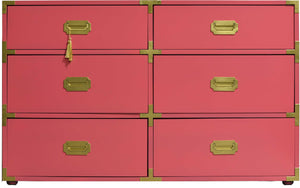 Vintage 6 Drawer Campaign Dresser in Pink by Homan Furniture - Newly Painted