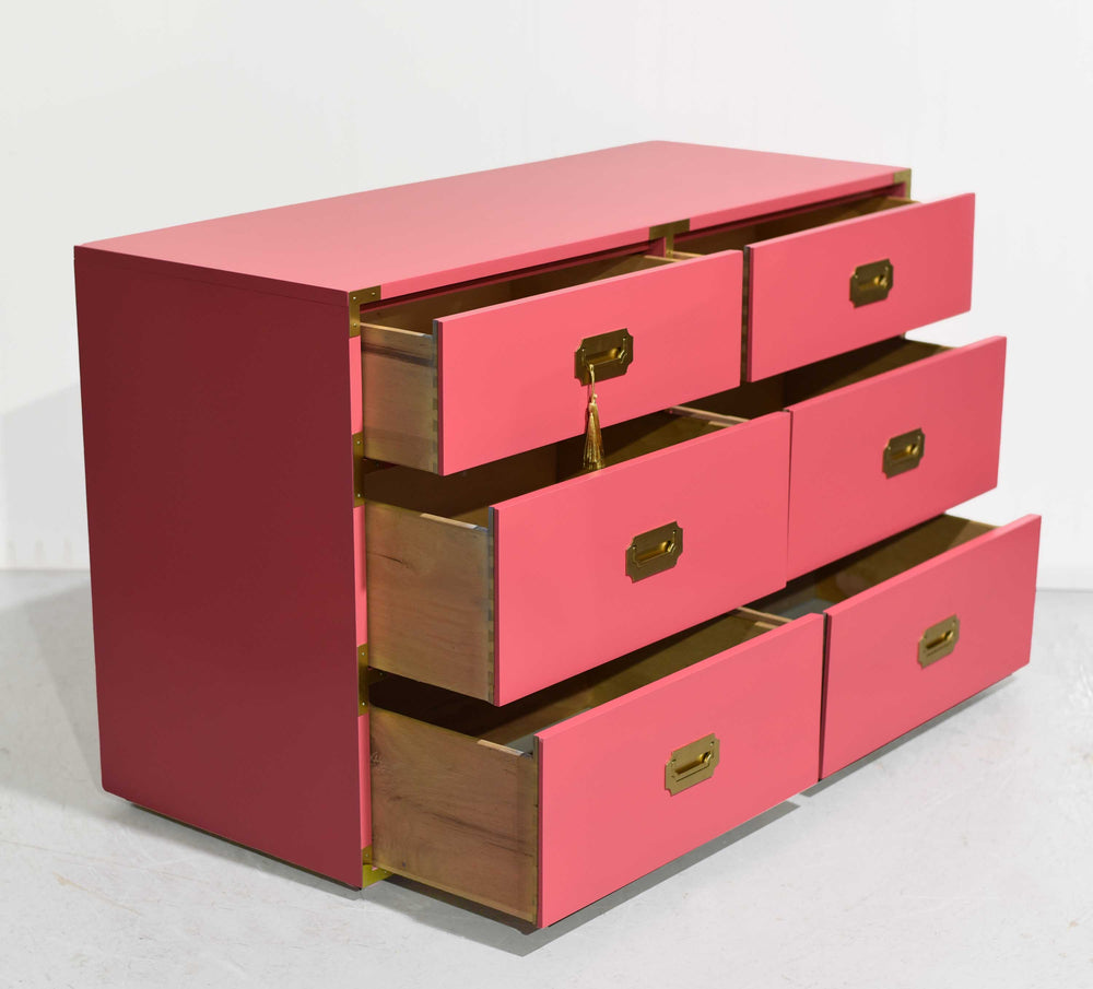 Vintage 6 Drawer Campaign Dresser in Pink by Homan Furniture - Newly Painted