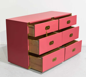 Vintage 6 Drawer Campaign Dresser in Pink by Homan Furniture - Newly Painted