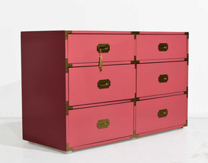 Vintage 6 Drawer Campaign Dresser in Pink by Homan Furniture - Newly Painted