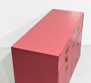 Vintage 6 Drawer Campaign Dresser in Pink by Homan Furniture - Newly Painted