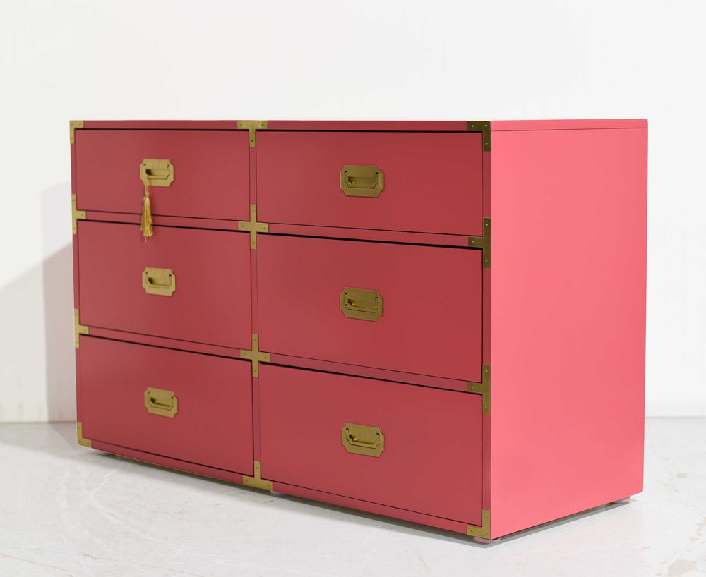 Vintage 6 Drawer Campaign Dresser in Pink by Homan Furniture - Newly Painted
