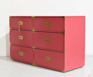 Vintage 6 Drawer Campaign Dresser in Pink by Homan Furniture - Newly Painted