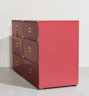 Vintage 6 Drawer Campaign Dresser in Pink by Homan Furniture - Newly Painted