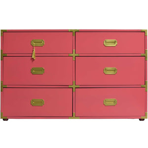 Vintage 6 Drawer Campaign Dresser in Pink by Homan Furniture - Newly Painted