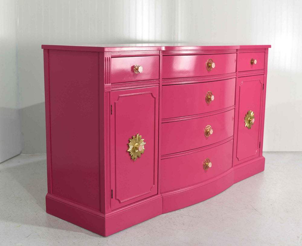 Vintage Bow Front Mahogany Sideboard by Bernhardt in Pink - Newly Painted