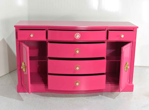 Vintage Bow Front Mahogany Sideboard by Bernhardt in Pink - Newly Painted