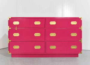 Vintage Campaign Dresser  by Dixie Furniture in Pink - Newly Painted