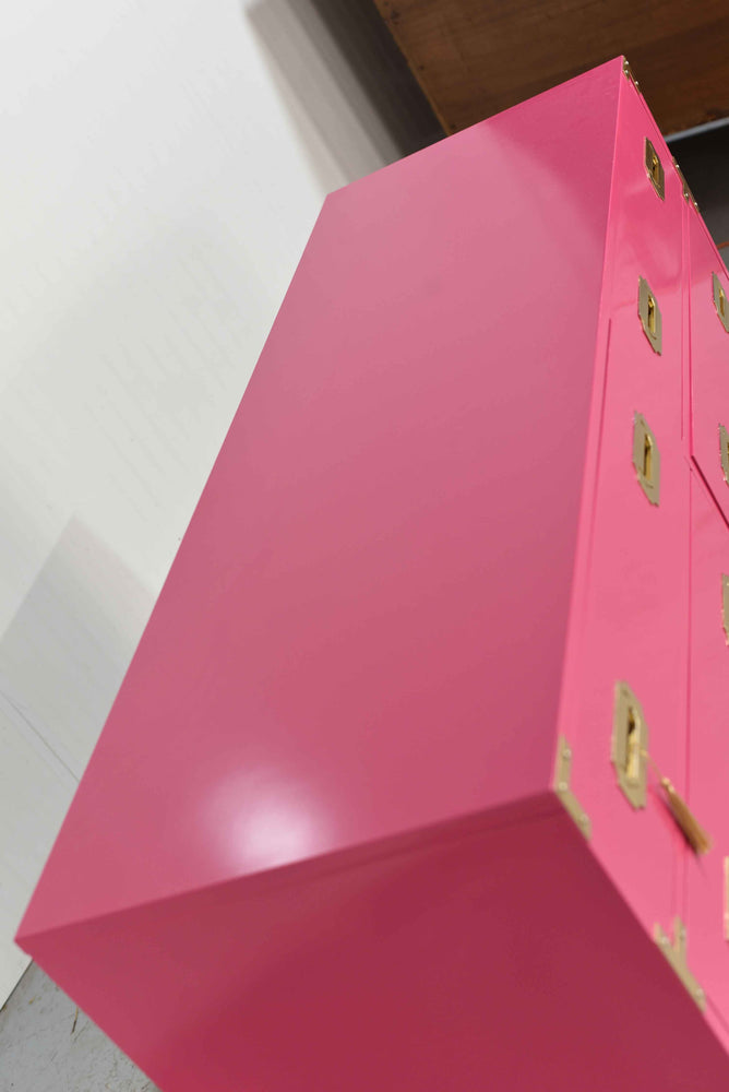 Vintage Campaign Dresser  by Dixie Furniture in Pink - Newly Painted