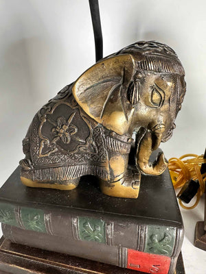 Vintage Cast Bronze Elephant Book Stack Table Lamps by Frederick Cooper  - a Pair