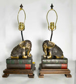 Vintage Cast Bronze Elephant Book Stack Table Lamps by Frederick Cooper  - a Pair